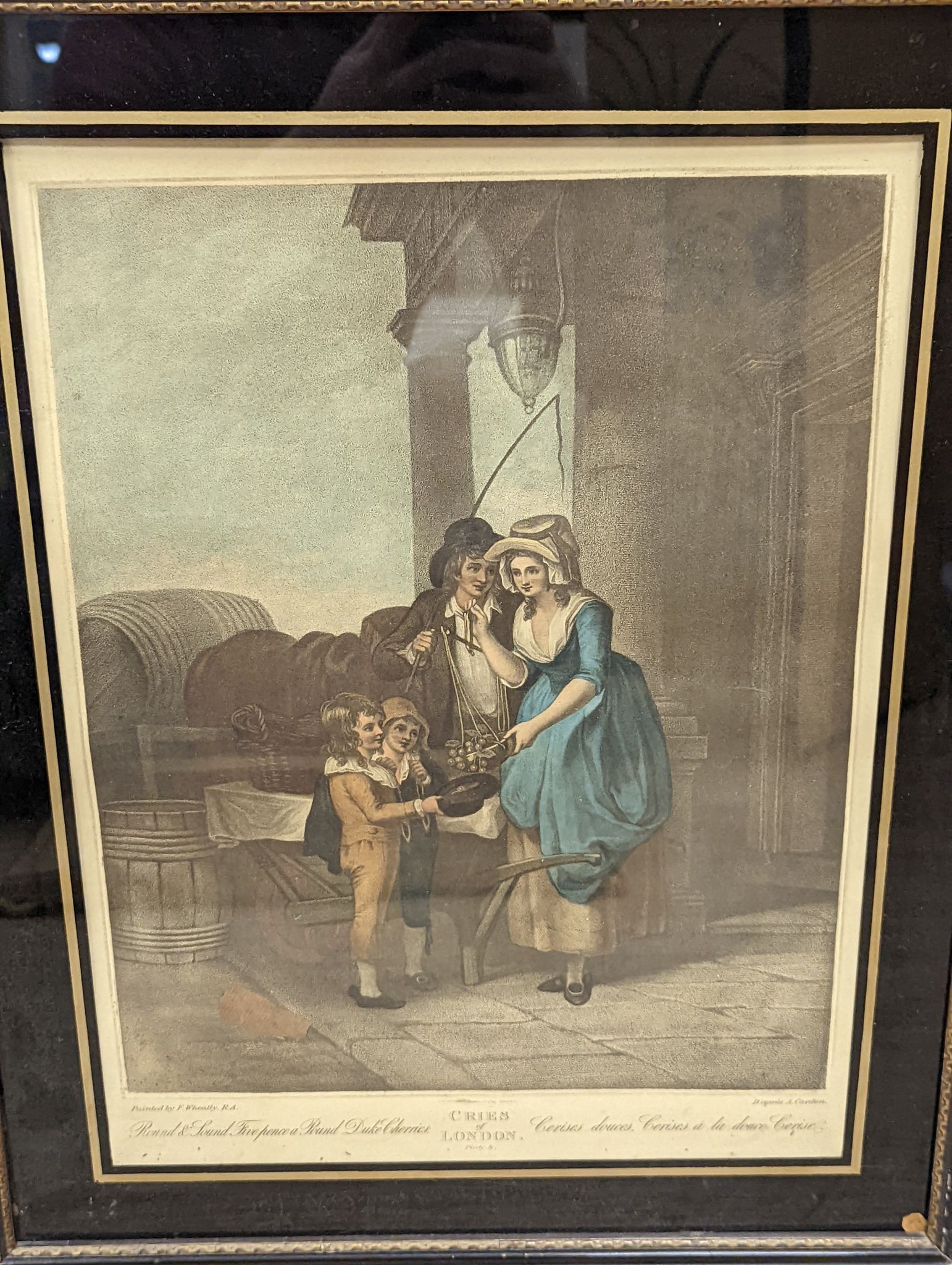 Howard Gaye (1849-1925), watercolour, Lewes Castle, signed and dated 1895, 19 x 26cm, and two eglomise glazed Cries of London